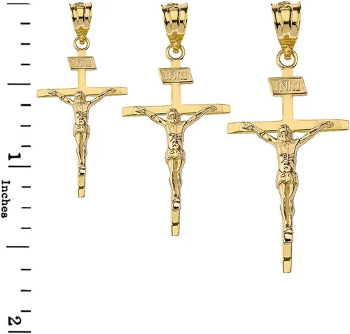 Miniatura 3 de Claddagh Gold Colgante de cruz de crucifijo católico de Jesucristo en INRI (mediano: 1.44 pulgadas)