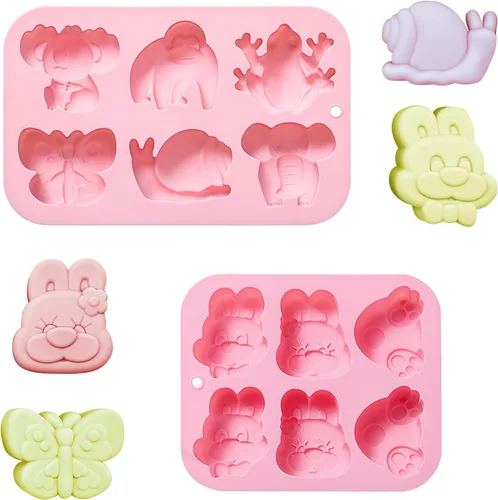 Miniatura 8 de Paquete de 2 moldes de silicona de animales lindos, 6 cavidades 3D de elefante, mariposa, mariquita, moldes para hornear pasteles, elegantes moldes