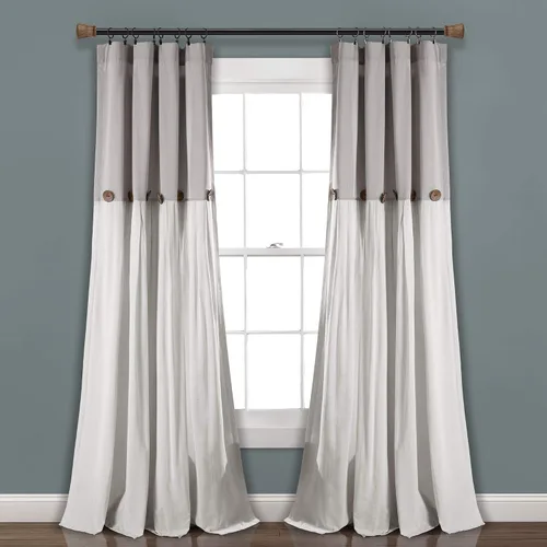 Miniatura 19 de Lush Decor - Cortinas de lino con botones de estilo granja, panel individual, diseño plisado de dos tonos de 40 pulgadas de ancho x 108 pulgadas