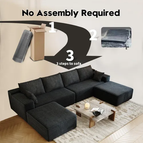 Miniatura 3 de Sofá seccional modular de 139.4", sofás minimalistas en forma de U con 2 otomanas chaise, sofá cama convertible moderno de asiento profundo, tela
