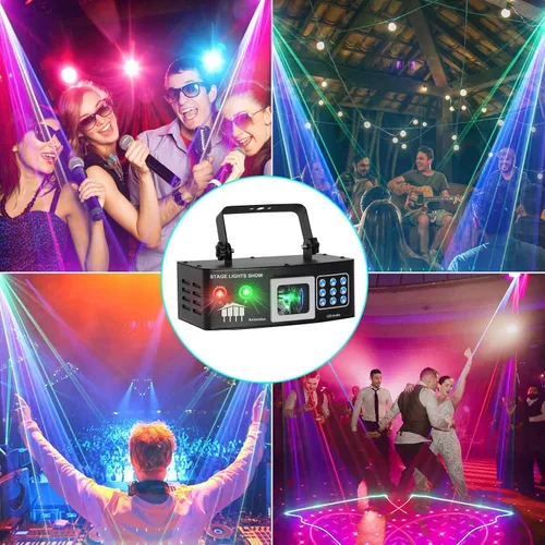 Miniatura 6 de Luces láser para DJ, luces de fiesta Pro 4 en 1 con activación por sonido y control DMX, espectáculo de luz láser RGBW y efecto de haz UV, luz láser