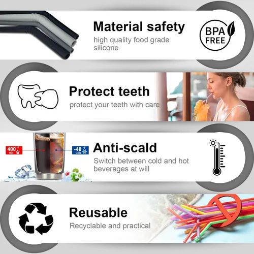 Miniatura 2 de Walfos Pajitas de silicona reutilizables, de 10.5 pulgadas, flexibles, flexibles, para batidos, vasos de 20 y 30 onzas, sin BPA
