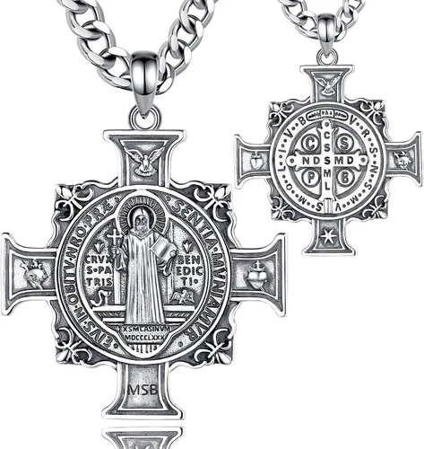 Miniatura 327 de EUDORA Collar de plata de ley 925, San Cristóbal y San Benito, San Miguel, Virgen María, San Judas Tadeo, Cruz de Buen Pastor y Arcángel, Medalla