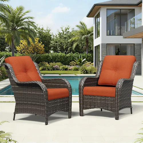 Miniatura 189 de Joyside Juego de sillas de mimbre para patio, juego de 3 piezas de mimbre para exteriores con 2 sillas reposabrazos y 1 mesa auxiliar para terraza
