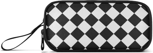 Nylon grande cremallera lápiz bolsa cuadros negro blanco gran capacidad lápiz lápiz caso papelería para hombre de escuela secundaria estuche para
