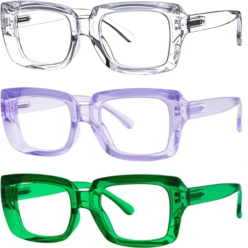 Miniatura 17 de Eyekepper Paquete de 4 lentes de lectura con bloqueo de luz azul, anteojos cuadrados de computadora de gran tamaño +0.00