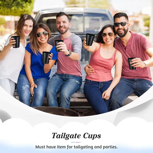 Miniatura 4 de Mifoci 24 vasos de plástico para estadios en blanco, reutilizables, apilables, para fiestas de cumpleaños, bodas, Mardi Gras (16 onzas, negro)