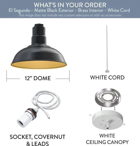 Miniatura 137 de Steel Lighting Co. El Segundo - Lámpara de granero Colgante montado en el techo Domo de 12 pulgadas Vástago de 12 pulgadas Luz de acero