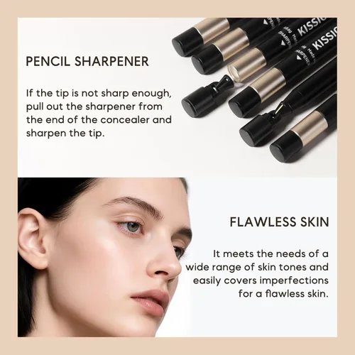 Miniatura 4 de KISSIO Lápiz corrector, corrector debajo de los ojos, cubre el acné y las pecas, abrillantador, impermeable, de larga duración, crema, lápiz