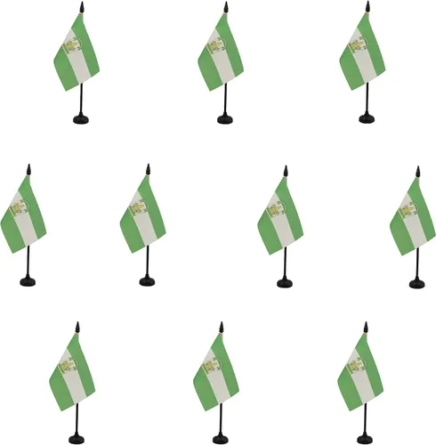 Miniatura 29 de Bandera de mesa de Andalucía 4'' x 6'' - Bandera de escritorio de la región española de Andalucía 5.9 x 3.9 in - Barra y base de plástico negro - AZ