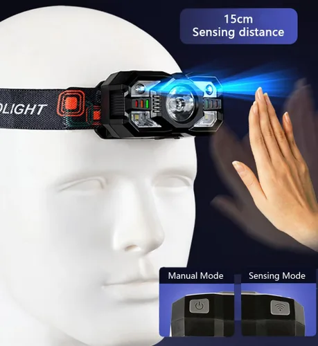Miniatura 5 de Skylla Linterna frontal recargable, 1200 lúmenes ultra brillante LED linterna con luz blanca y roja, sensor de movimiento impermeable, 5 modos