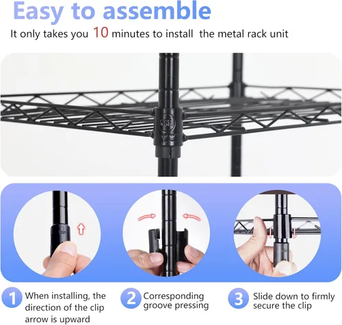 Miniatura 4 de FDW Unidades de Estantería de Alambre Ajustables Rack de Almacenamiento de Metal 23P x 13A x 30Al 3 Niveles Estantes de Despensa NSF Estante de Negro
