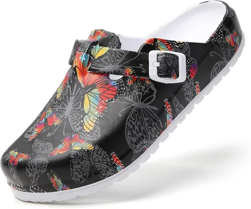 Miniatura 8 de Zuecos de enfermera estampados para mujer: zuecos de jardín sin cordones, impermeables, ligeros, duraderos, antideslizantes, cómodos para turnos