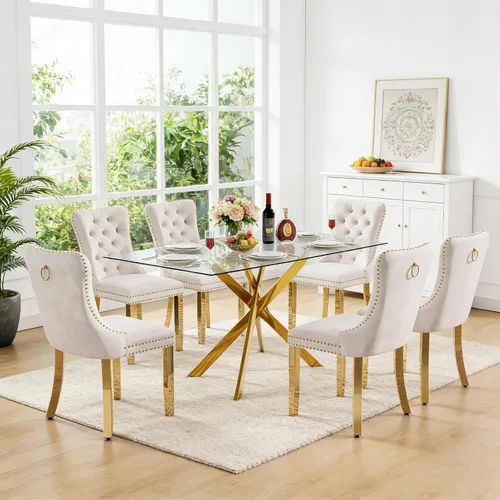 Miniatura 49 de Juego de 4 mesas de comedor de cristal para 4, juego de 4 mesas y sillas de cocina modernas, juego de mesa de comedor de cocina de 5 piezas con mesa
