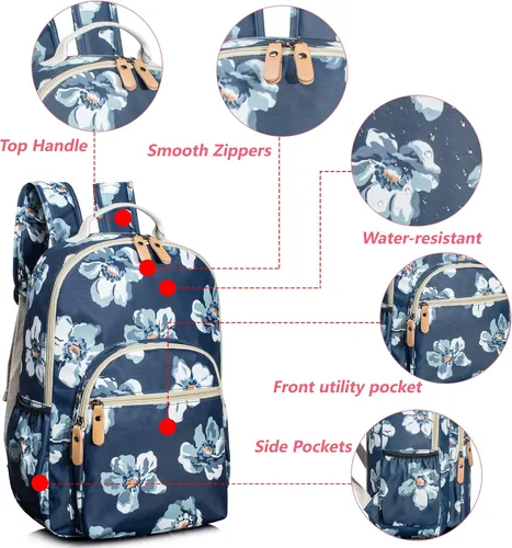 Miniatura 44 de Leaper Mochila para laptop para mujer: linda mochila floral para escuela, universidad, viajes, trabajo, mochila ligera para niños, Negro margarita