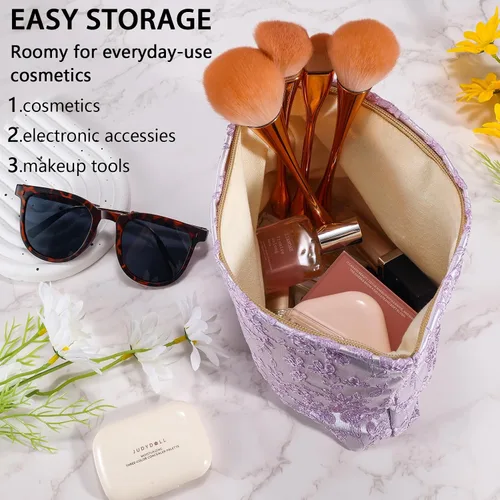 Miniatura 2 de Bolsa de maquillaje de flores para mujer, bonita bolsa de maquillaje para bolso, bolsa de cosméticos con cremallera, bolsa de cosméticos de lona