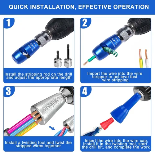 Miniatura 5 de Pelacables para AWG, herramienta mejorada para taladro, pelacables eléctrico universal 8 en 1, herramienta de extracción rápida de cable con 25