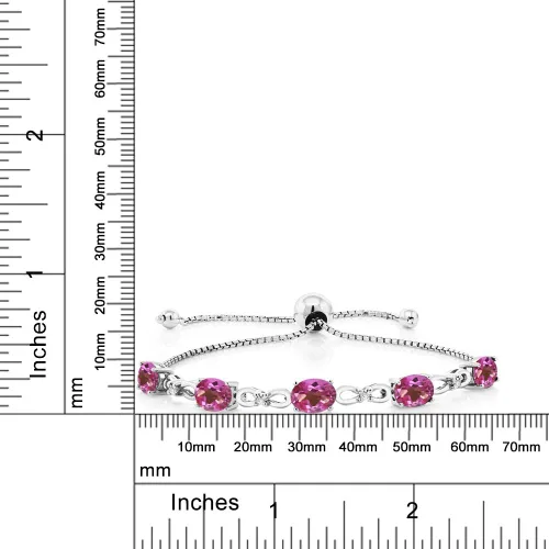 Miniatura 15 de Gem Stone King Pulsera de tenis de diamantes cultivados en laboratorio con piedra natal de 3-6 quilates para mujer, plata de ley 925, ovalada