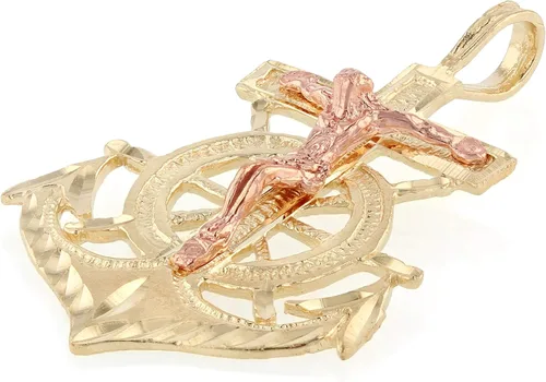 Miniatura 3 de Ioka - 14K Two Tone Gold Religious Crucifix Anchor Charm Small Pendant For Necklace or Chain