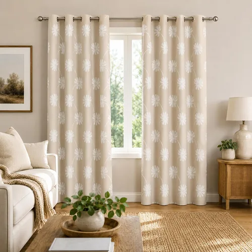 Miniatura 14 de VOGOL - Cortinas con ojales bordadas con patrón floral elegante de lino sintético, 2 paneles, 60% opacas con aislamiento térmico, cortinas pesadas