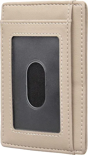 Miniatura 125 de Travelambo billetera mediana y minimalista de cuero para bolsillo frontal, con bloqueo de interferencia de radiofrecuencia