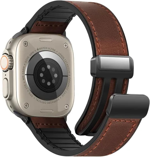 Miniatura 30 de Correas de cuero magnéticas compatibles con Apple Watch 42mm (Serie 10/11) 41mm 40mm 38mm para hombres y mujeres, cuero genuino con hebilla