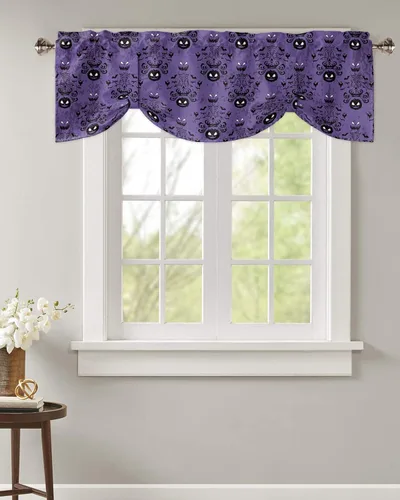 Miniatura 2 de Cenefas de ventana de calabaza de Halloween, cortinas de cocina, cortinas para sala de estar, dormitorio, baño, lavable, pequeña mansión encantada