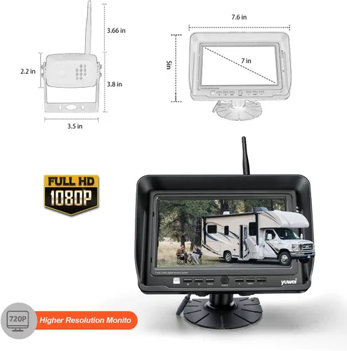 Miniatura 2 de Yuwei Kit de sistema de cámara de respaldo inalámbrica digital, AHD1080P, cámara de visión trasera inalámbrica y monitor de marcha atrás inalámbrico