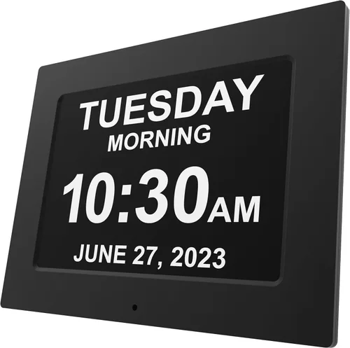 Miniatura 13 de American Lifetime Reloj digital grande para personas mayores, negro, 8 pulgadas, con día y fecha, alarmas personalizables, atenuación automática