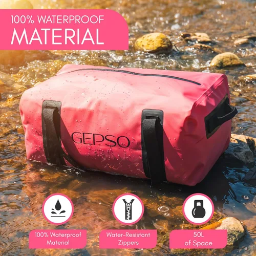 Miniatura 3 de Bolsa de lona impermeable de 50 litros Bolsa seca resistente con parte superior con cremallera, bolsillos interiores y asas reforzadas Bolsa