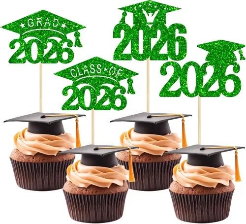 Miniatura 36 de Paquete de 24 adornos para cupcakes de clase 2026 con purpurina 2026 Felicidades Graduación Diploma Done Cupcake Picks 2026 Graduación Temática