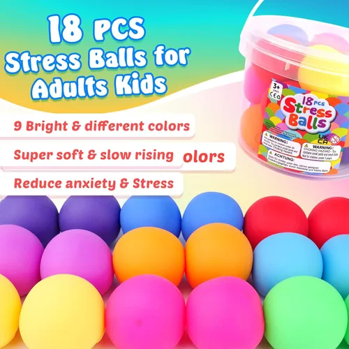 Miniatura 6 de Pelotas estrujables para niños y adultos: paquete de 18 bolas elásticas para aliviar el estrés nerviosismo, terapia de manos, pelota sensorial