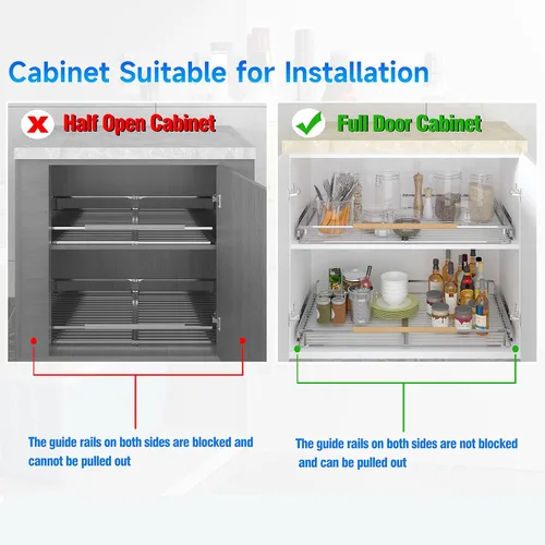 Miniatura 4 de SUZLON Organizador de gabinete extraíble expandible, 12.2 ~ 17.9 pulgadas de ancho x 22.5 pulgadas de profundidad, estantes deslizantes resistentes