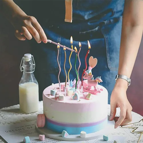 Miniatura 5 de Juego de velas de cumpleaños Twisty, velas metálicas coloridas de bobina rizada, juego de velas largas y delgadas para boda, suministros para Dorado