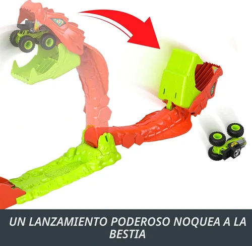 Miniatura 5 de Hot Wheels Conjunto de Juguetes de Camiones Monstruo, Juego de Pista Snake Slam Takedown con Vehículo Exclusivo Bone Shaker a Escala 1:64, Incluye