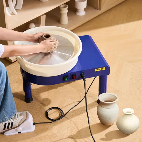 Miniatura 8 de VEVOR Torno de Alfarero de 14 pulgadas para Adultos Principiantes, Altura Ajustable de 0-6 pulgadas, Máquina Formadora de Cerámica de 450W, Torno