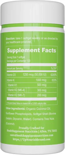 Miniatura 5 de UpNourish Vitamina liposomal D3 50000 UI (Vitamina D3 de 50000) con 1000 mcg de vitamina K, alta dosis de vitamina D3 K2, vitamina D 50000 UI