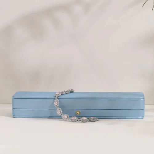 Miniatura 6 de Oirlv Elegante caja de collar azul cielo, caja de presentación de collar de terciopelo blanco interior de cadena larga pulsera collar estuche