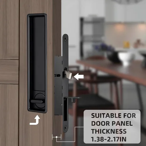 Miniatura 3 de Juego de herrajes para cerradura de puerta de bolsillo, manija de privacidad con tirador oculto y pestillo empotrado, apto para puertas de madera