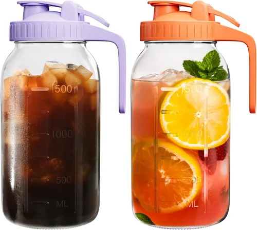 Miniatura 22 de Jarra Mason Jar de 64 onzas – Jarra de vidrio hermética y a prueba de fugas con tapa, perfecta para té helado, té solar, cerveza fría, leche