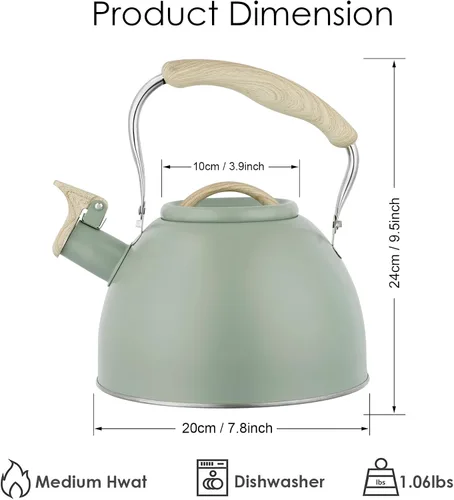 Miniatura 5 de Tetera de 3.0 cuartos de galón para estufa, tetera de acero inoxidable, hervidor de agua de grado alimenticio con mango de madera para café, té