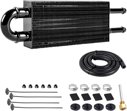 BARTOO Kit universal de enfriador de aceite de transmisión de 5/16", enfriador de aceite de transmisión de aleación de aluminio de 2 pasos de tubo y