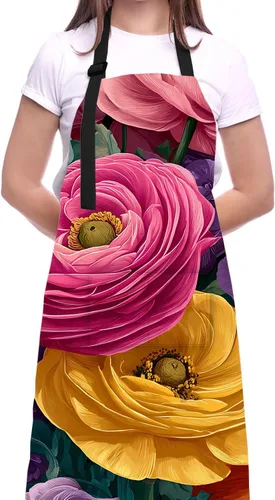 Miniatura 9 de Delantal de cocina para el hogar, cocina, horneado, jardinería, para mujeres y hombres, con 2 bolsillos, impermeable, 32 x 28 pulgadas