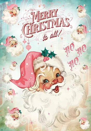 Papel de arroz para Decoupage A4 Feliz Navidad (Cara de Papá Noel Rosa - 2 hojas)