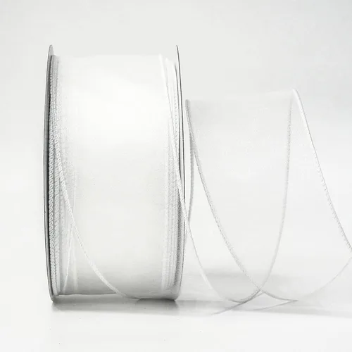 Miniatura 5 de Cinta de organza transparente con alambre de 2.5 pulgadas x 50 yardas, color blanco para silla de boda, lazo, ramo de flora, envoltura de regalos