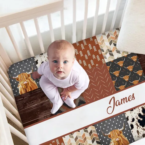 Miniatura 2 de Juego de ropa de cama personalizado para bebé: edredón para cuna y sábana bajera, bonito juego de guardería de vaca de tierra alta para niños y niñas