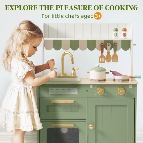 Miniatura 5 de ROBOTIME Juego de cocina para niños pequeños, juego de cocina de madera con juego de alimentos de corte, juguetes de cocina de regalo para niños