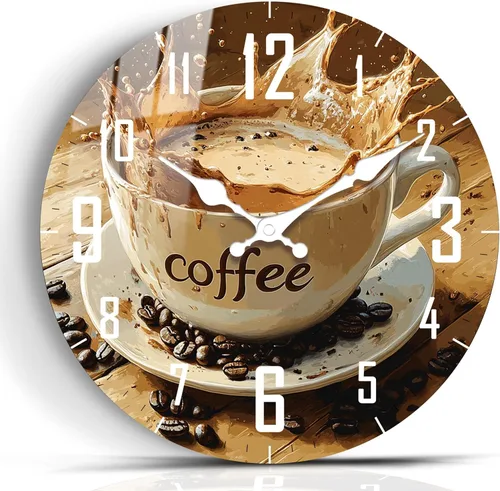 Reloj de pared de cocina, 10 pulgadas, vintage, con letrero de café, funciona con pilas, reloj de cuarzo silencioso sin tictac para dormitorio, Taza