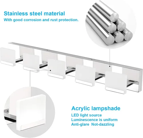 Miniatura 3 de Ralbay Luces LED modernas para tocador de baño, 5 luces, lámpara de pared de baño de acero inoxidable acrílico