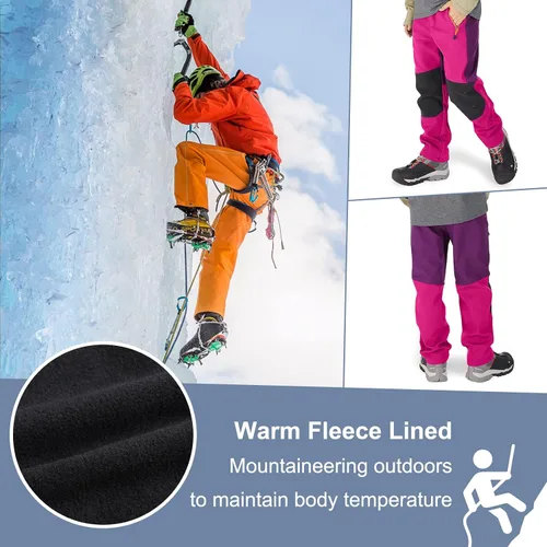 Miniatura 48 de linlon Pantalones impermeables para la nieve para niños y niños, forro polar lind para senderismo, softshell, cálidos, con aislamiento térmico